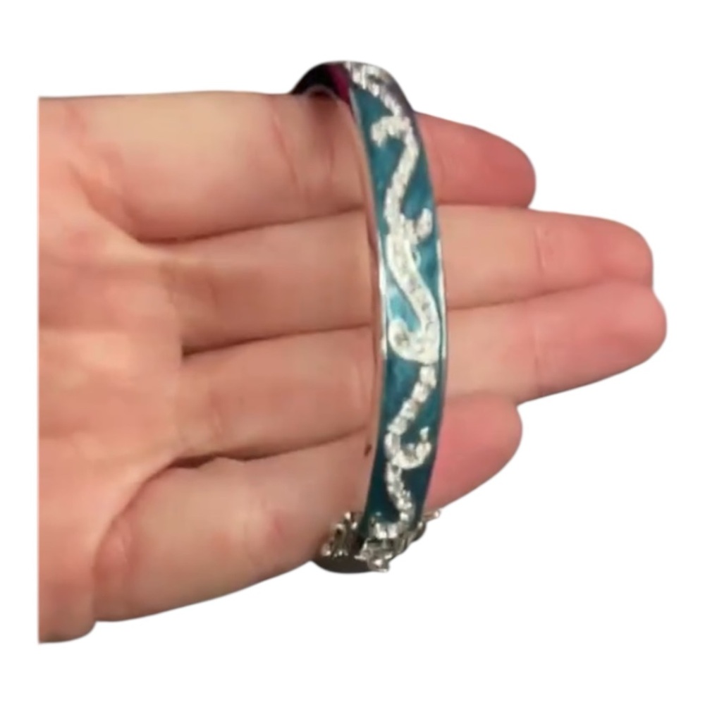 LAUREN G ADAMS TEAL BLUE ENAMEL & SILVER BANGLE BRACELET $215 NWT
